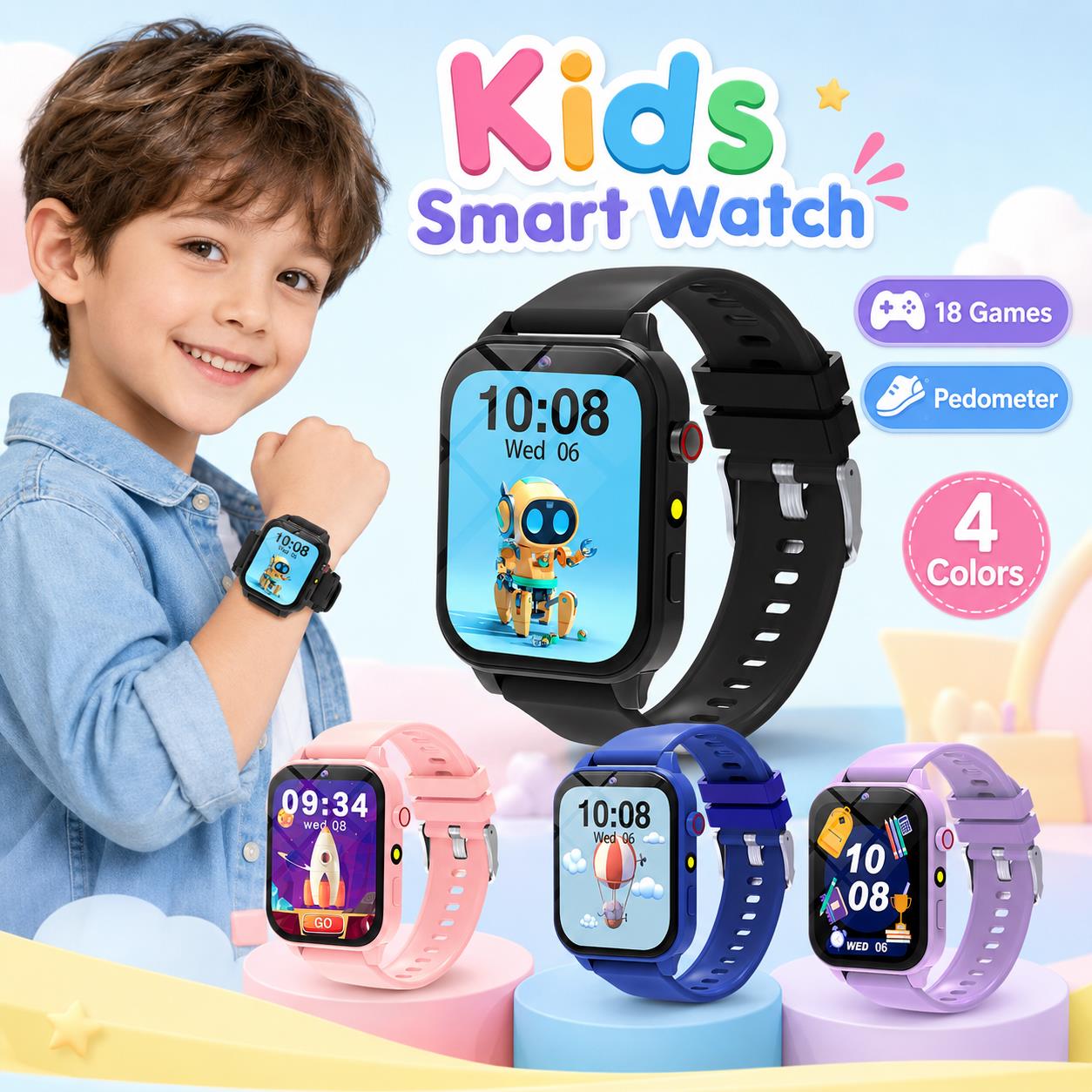 Smartwatch Digital Watches For Girls - 어린이를 위한 스마트워치 게임 18가지 퍼즐