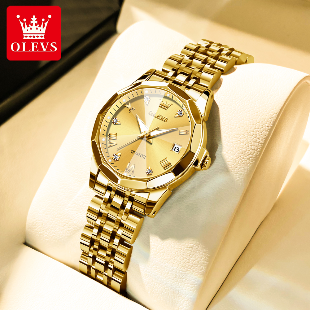 Waterproof Diving Watch - OLEVS 여성을위한 패션 황금 시계 스테인레스