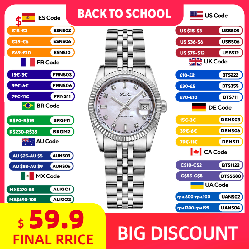 Waterproof Diving Watch - ADDIES 585 쿼츠 여성용 시계 사파이어