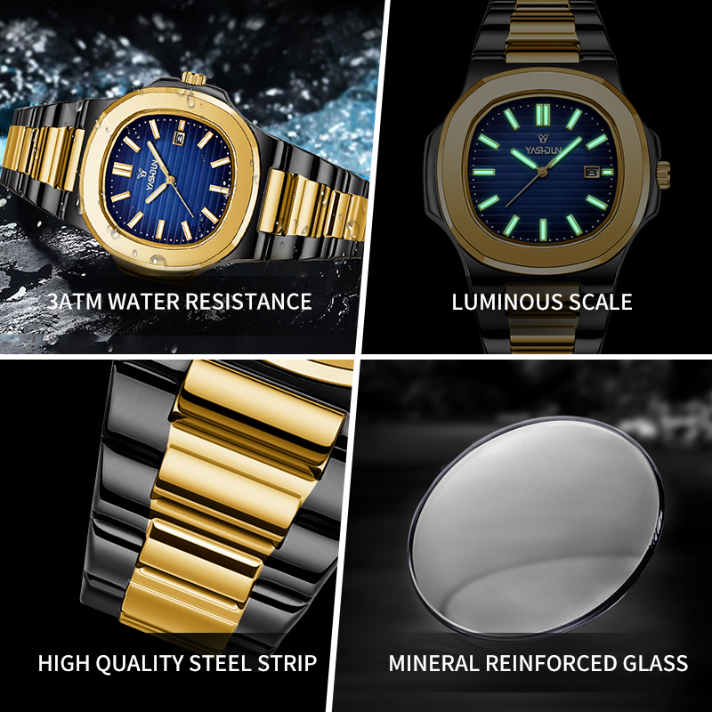 패션 스퀘어 쿼츠 남성용 시계 방수 야광 날짜 표시 스 - Smartwatch Luxury Watches 리뷰 및 가격