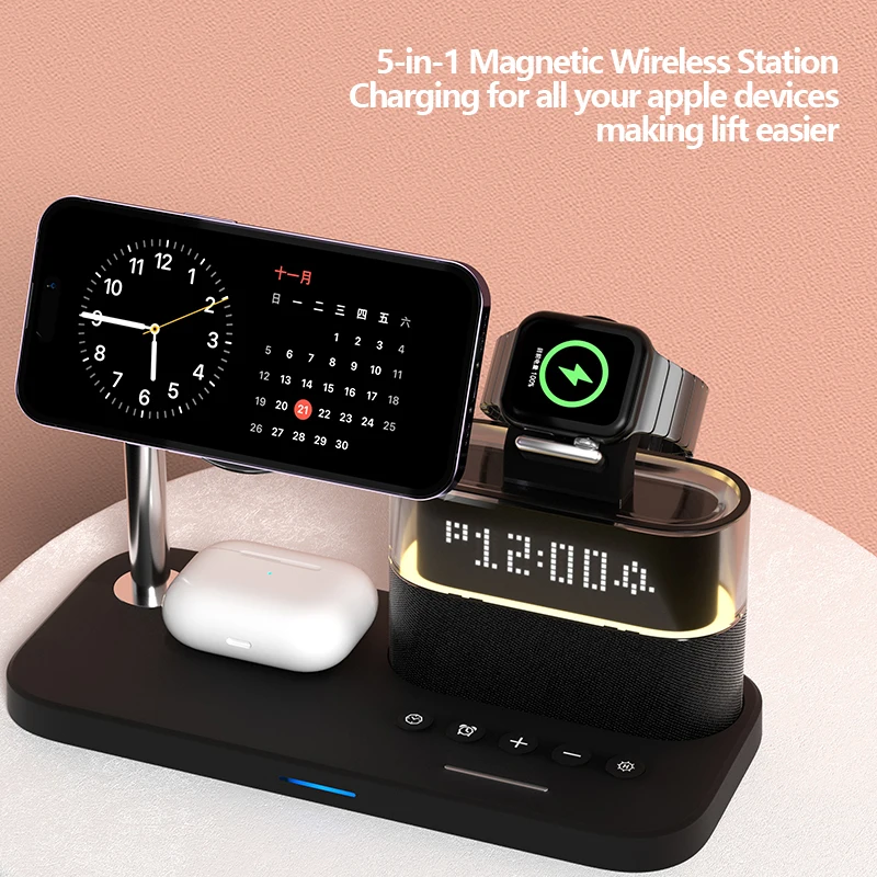 새로운 5 in 1 무선 충전 스탠드 알람 시계 RGB - Smartwatch New Watches 리뷰 및 가격