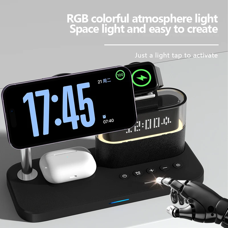 새로운 5 in 1 무선 충전 스탠드 알람 시계 RGB - Smartwatch New Watches 리뷰 및 가격